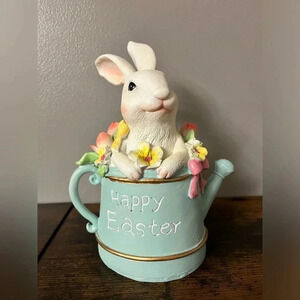 Bunny Rabbit in Watering Can Figurine Easter Spring Pastel Decor NWT